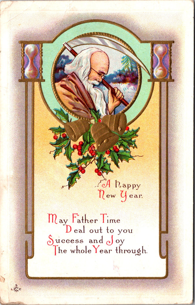 New Year - Father Time with scythe or sickle, hour glasses - SL2975