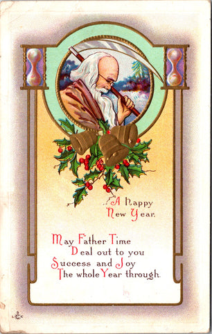 New Year - Father Time with scythe or sickle, hour glasses - SL2975