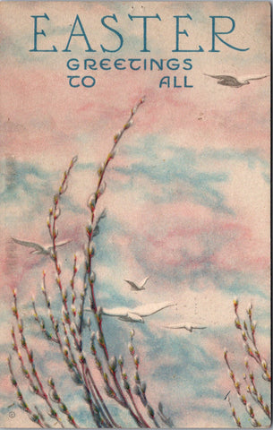 Easter - Greetings to All - sea gulls, pussy willows postcard - SL2994