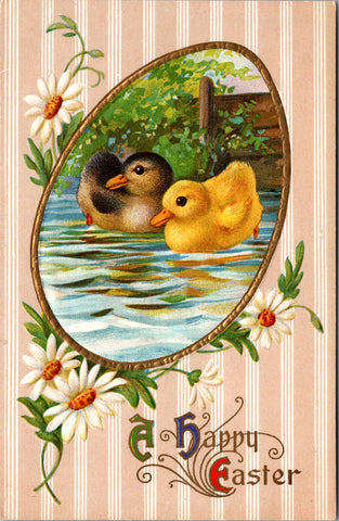 Easter - 2 ducklings in egg shape postcard - SL3002