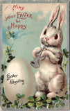 Easter - rabbit up on its haunches blowing a horn - 2 postcards - SL3004