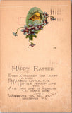 Easter - yellow chick peering out its blue egg postcard - SL3008