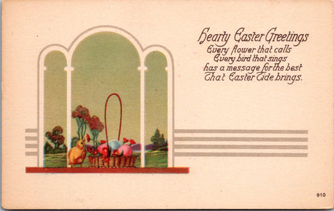 Easter - chick and a basket of colored eggs postcard - SL3010
