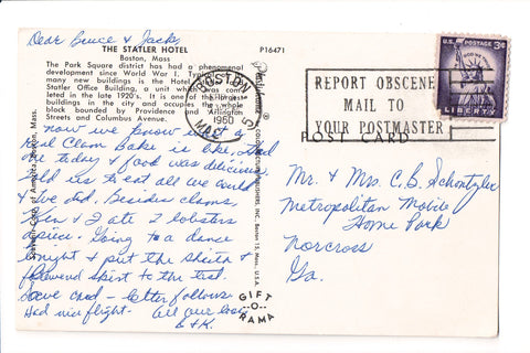 pm SLO - REPORT OBSCENE MAIL - MA - 1960 Slogan / Logo cancel - boG17041