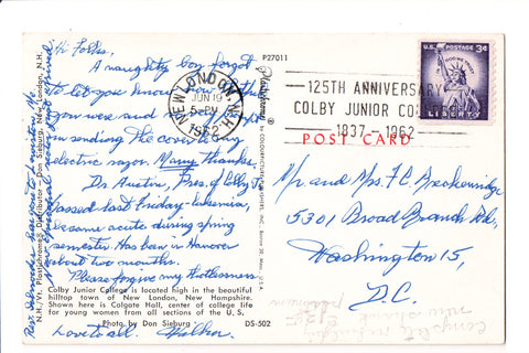 pm SLO - 125TH ANNIVERSARY COLBY - NH - 1962 Slogan / Logo cancel - bow00454