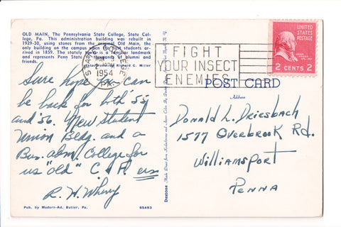 pm SLO - FIGHT YOUR INSECT - PA - 1954 Slogan / Logo cancel - bow01721