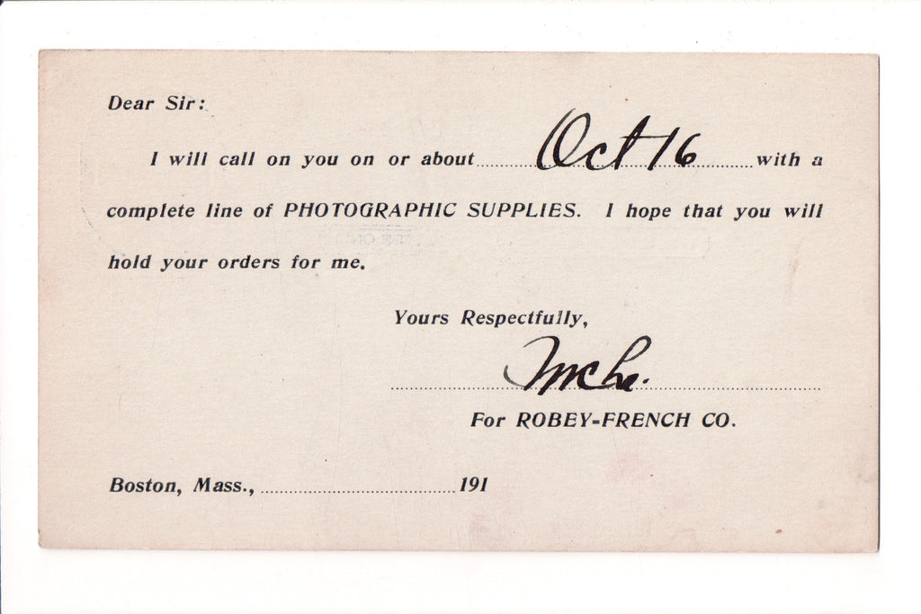 MA, Boston - Robey-French Co salesman card - sw0018