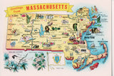 MA, MASSACHUSETTS - STATE MAP continental postcard - sw0069