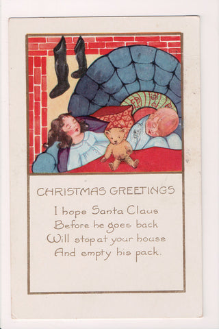 Xmas postcard - Christmas - sleeping kids, teddy bear - sw0113
