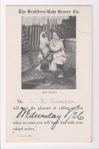 Advertisement postcard - SCUDDERS-GALE GROCER Co - boy, chicken - J03264