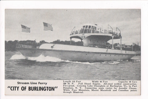 Ship Postcard - CITY OF BURLINGTON - Stream Line Ferry - F17058