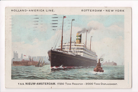 Ship Postcard - NIEUW AMSTERDAM - TSS - @1927 (original SOLD) F17133