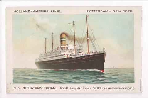 Ship Postcard - NIEUW AMSTERDAM - DD - Holland-Amerika (original SOLD) F17134
