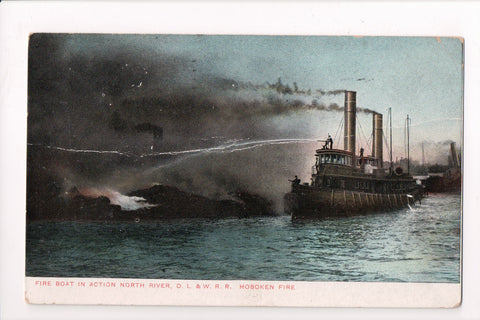 Ship Postcard - FIRE BOAT - in action - Hoboken Fire - MB0430