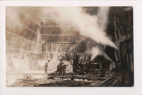 VT, Roxbury - Marble Quarry - Men and machinery in pit - RPPC - T00025