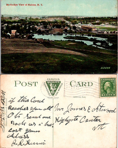 NY, Malone - Bird Eye view - 1912 postcard - T00171