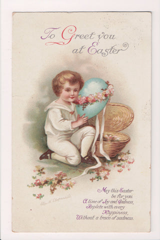 Easter - cute child in white - Clapsaddle postcard - T00207