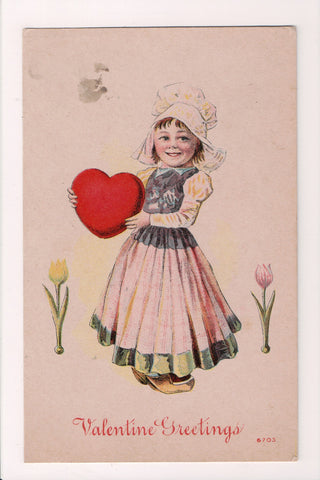 Valentine postcard - Valentine Greetings - Dutch girl, tulips, heart - T00218