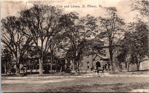 VT, St Albans - Owl Club and Library - about 1906 postcard - T00318