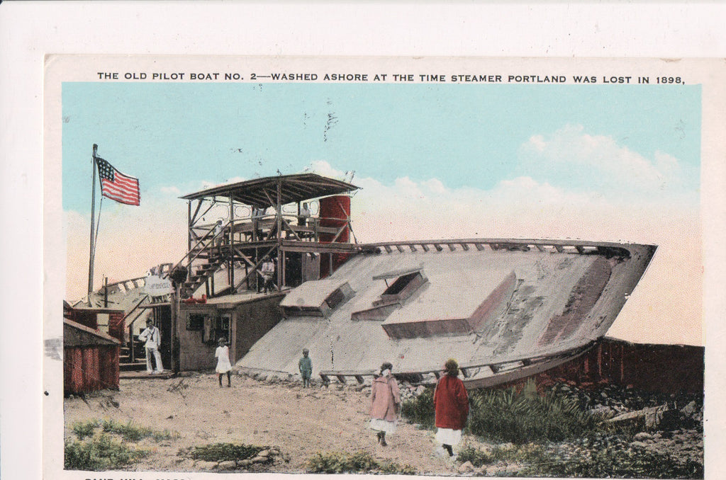 MA, Sand Hill - Pilot Boat No 2 washed ashore in 1898 postcard - T00319