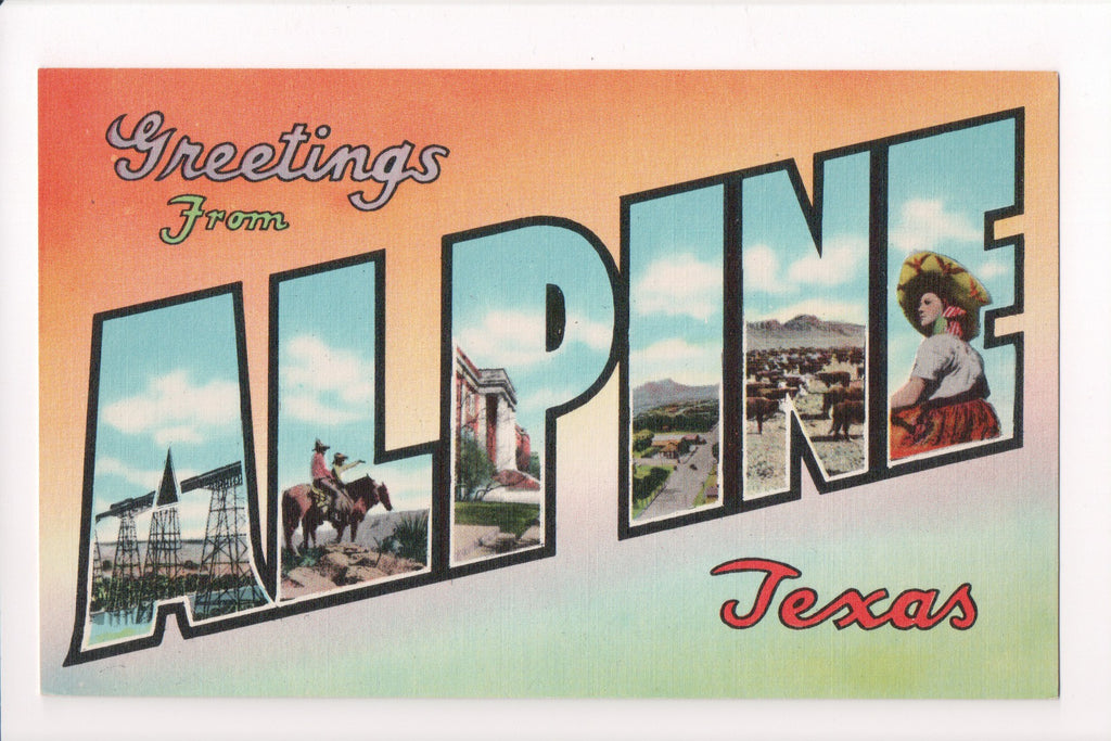 TX, Alpine - Greetings from, Large Letter postcard - C08588