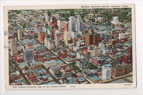 TX, Houston - Bird Eye view of Business Section with names - CP0255