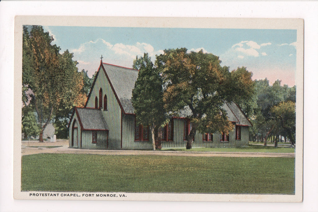 VA, Fort Monroe - Protestant Chapel, vintage Louis Kaufmann postcard - VA0003