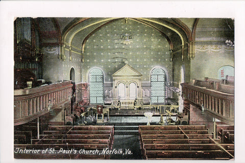 VA, Norfolk - St Pauls Church interior, @1910 I Stern postcard - S01449