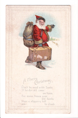 Xmas - Santa with suitcase and sack on his back - postcard - VT0277