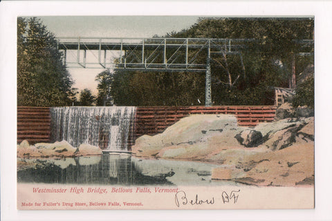 VT, Bellows Falls - Westminster High Bridge, dam overflow postcard - w01340