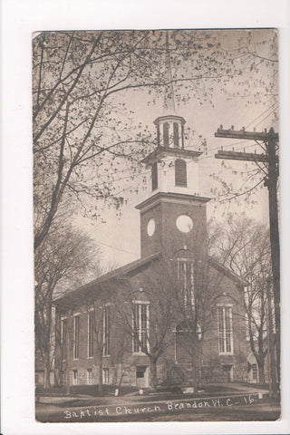 VT, BRANDON - Baptist Church - Telephone pole - RPPC - B06700