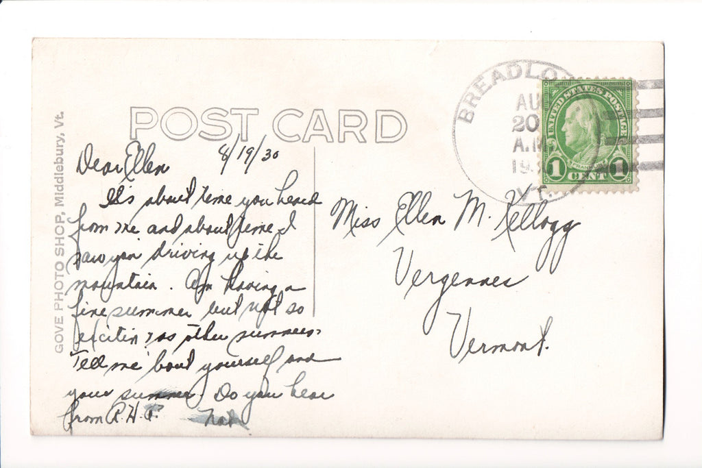 pm DPO - VT, Breadloaf - 1930 cancel - Helbock S/I #1 - A17461