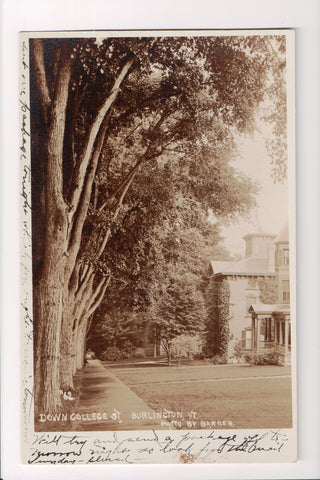 VT, Burlington - College St - Barker RPPC - B06622