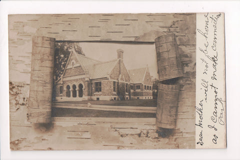 VT, WOODSTOCK - Library as if inside peeled back birch bark - RPPC - C17002
