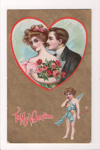 Valentine - To my Valentine - Couple in a heart, cupid postcard - B05475