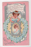 Valentine - To my Valentine - blue forget me nots wreath, cupid - B10101