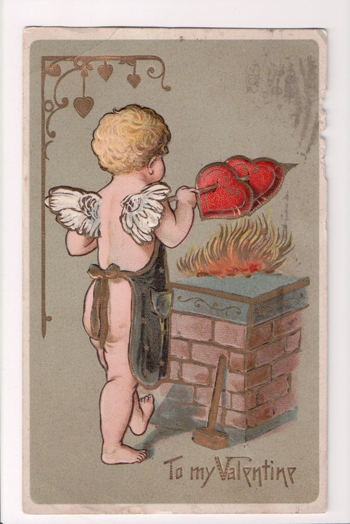 Valentine - To my Valentine - Blacksmith boy cupid heating up hearts - C06557c