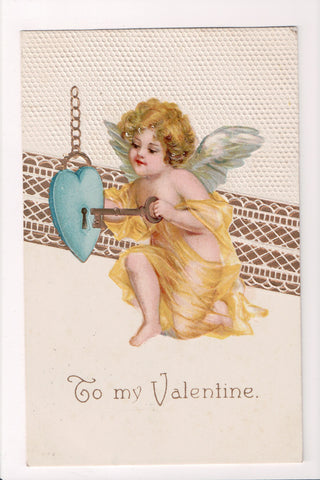 Valentine - To my Valentine - Cupid unlocking blue heart with key - E10296