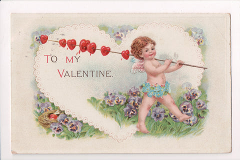 Valentine - To my Valentine - cupid holding a stick with little hearts - E10346