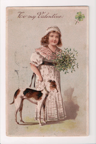 Valentine - To my Valentine - girl with whippet? dog - P Finkenrath postcard - S