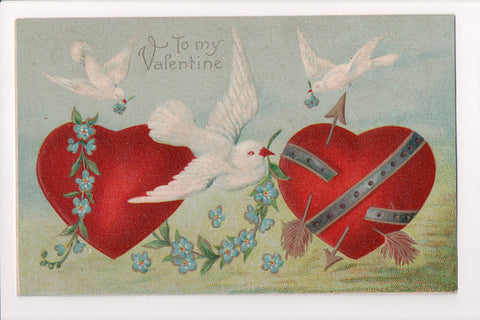 Valentine - To my Valentine - white dove, with hearts, forget me nots - w02491