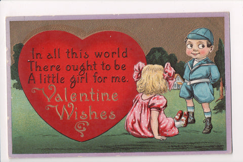 Valentine - Huge heart, girl, boy in uniform postcard - E10299