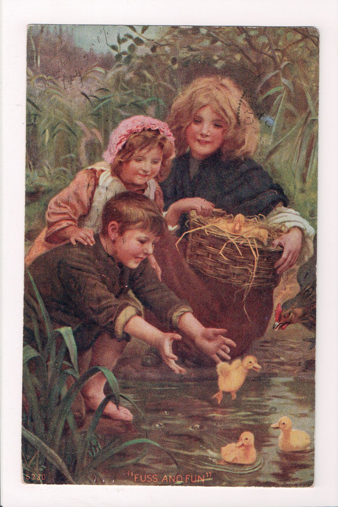 Easter postcard - kids playing with little ducklings - #5230 - w00158