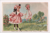 Easter postcard - girl in pink hat and dress (like little bo peep) - w00179