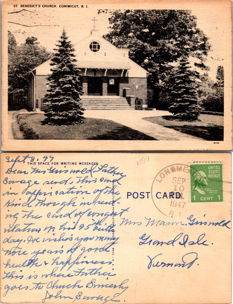 RI, Conimicut - St Benedicts Church postcard - w00598