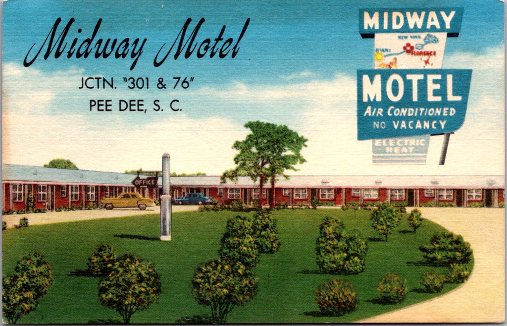 SC, Pee Dee - Midway Motel (new in 1953) postcard - w00623