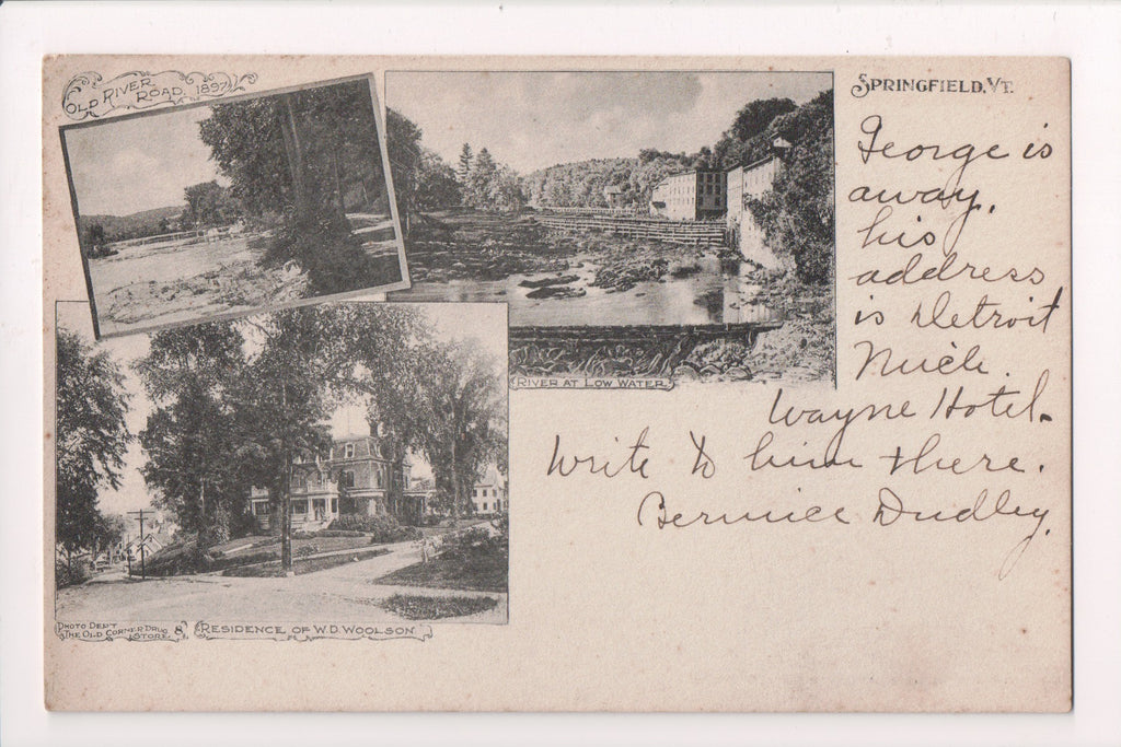VT, SPRINGFIELD - W D Woolson residence, River Road - @1908 postcard - w01267