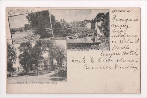 VT, SPRINGFIELD - W D Woolson residence, River Road - @1908 postcard - w01267