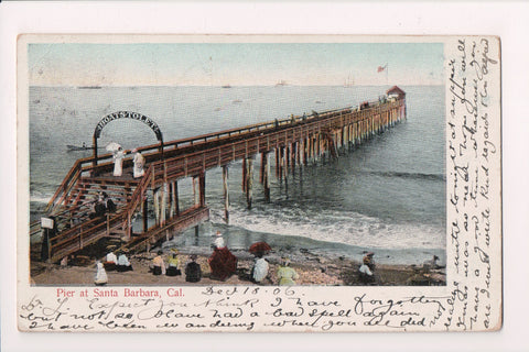 CA, SANTA BARBARA - Pier, Boats to Let, people postcard - w01357