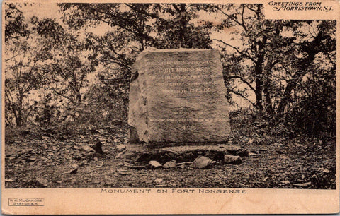 NJ, Morristown - Fort Nonsense monument and Greetings from postcard - w01433